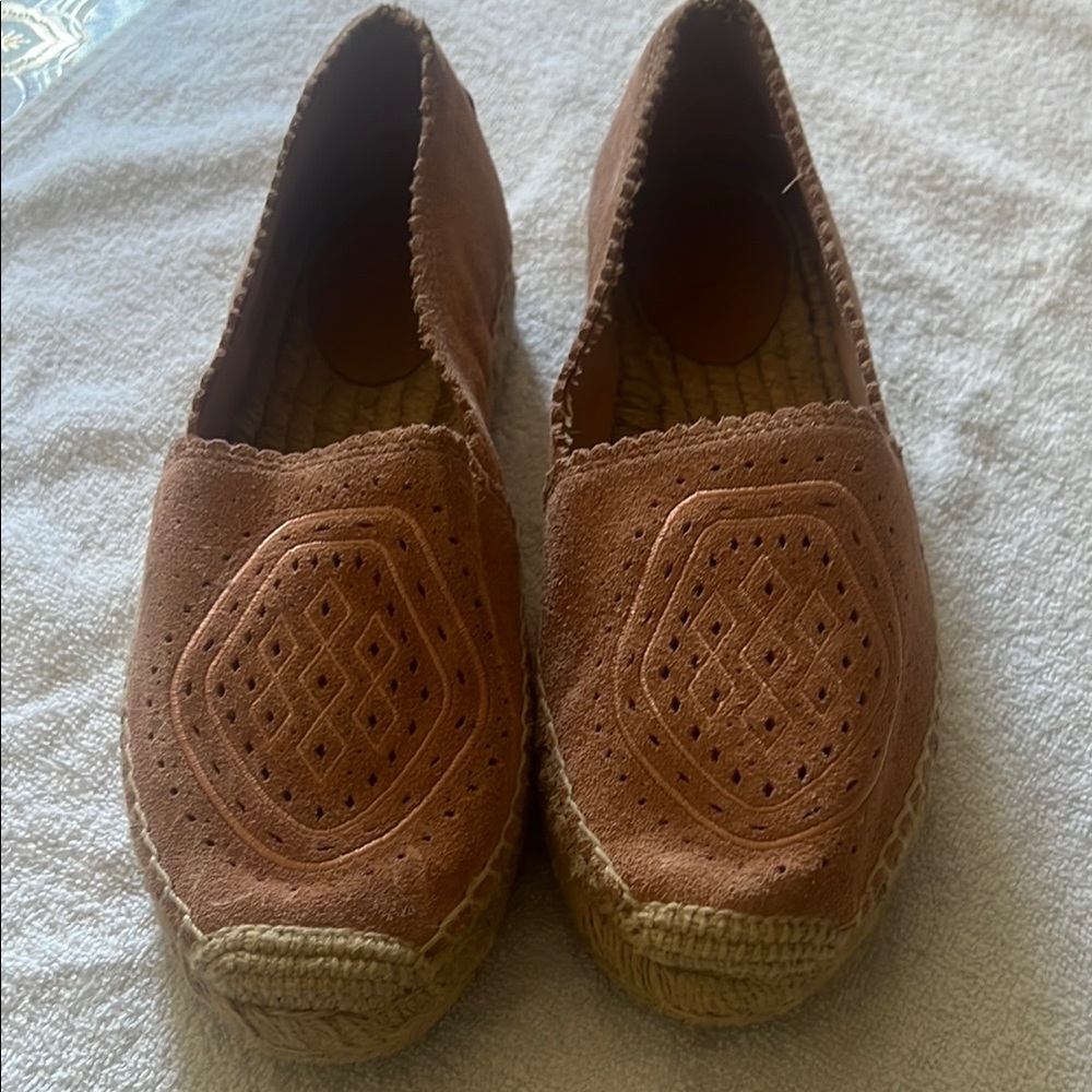 UGG Brown and Pink Espadrille Slip-Ons with Suede Finish